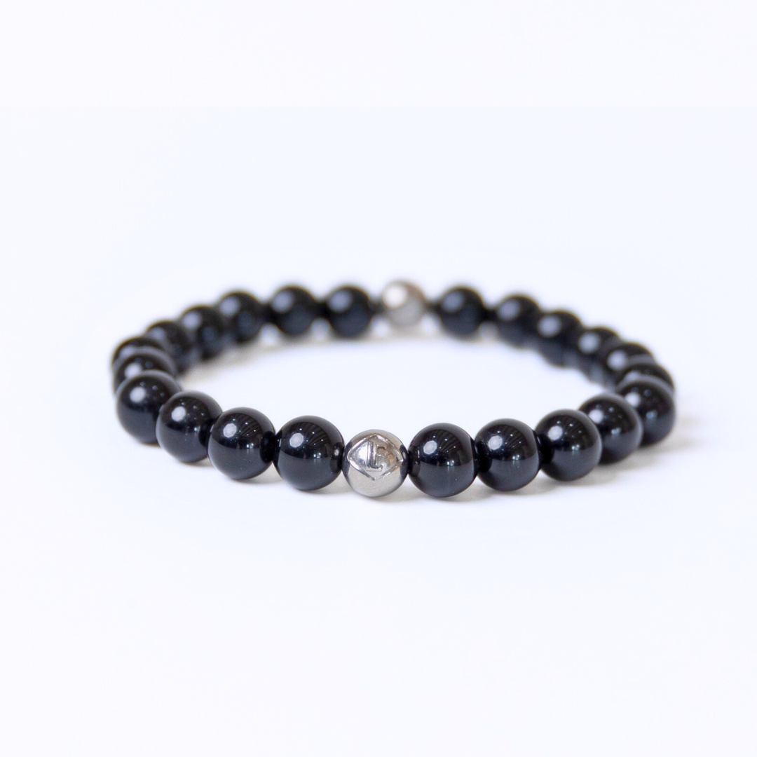 Black Obsidian Crystal Bracelet Silver Grounding · Protection · Strength