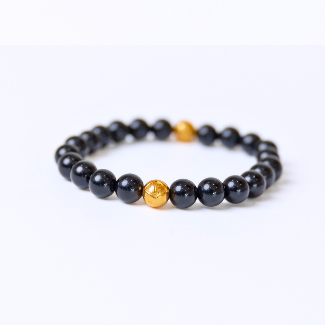 Black Obsidian Crystal Bracelet Gold Grounding · Protection · Strength