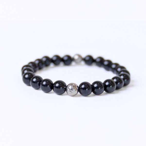 Black Obsidian Crystal Bracelet Silver Grounding · Protection · Strength