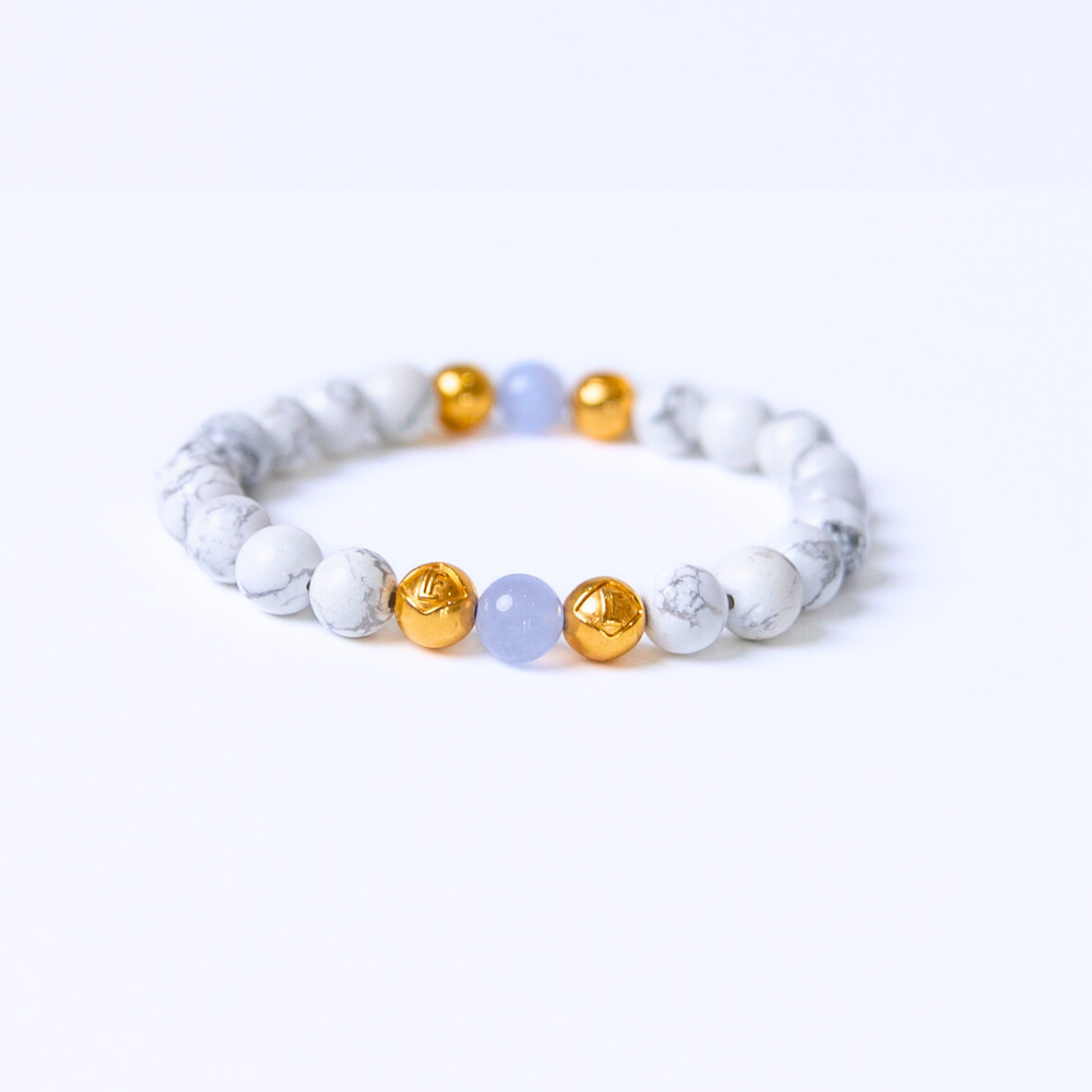 Howlite & Blue Lace Agate Crystal Gold Calm · Clarity · Expression