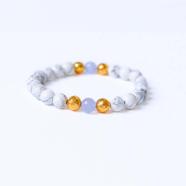 Howlite & Blue Lace Agate Crystal Gold Calm · Clarity · Expression