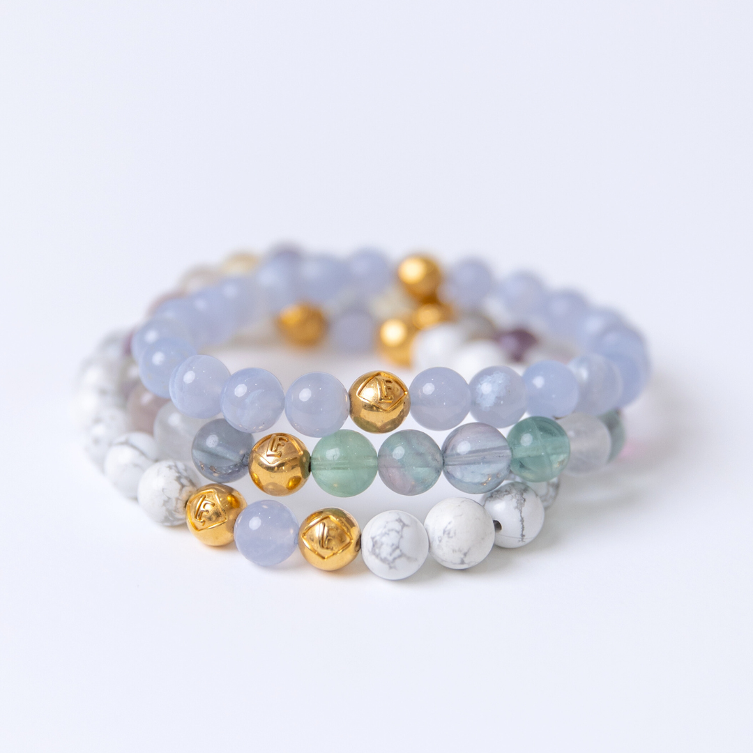 Howlite & Blue Lace Agate Energy Crystal Bracelet Calm • Communication • Peace