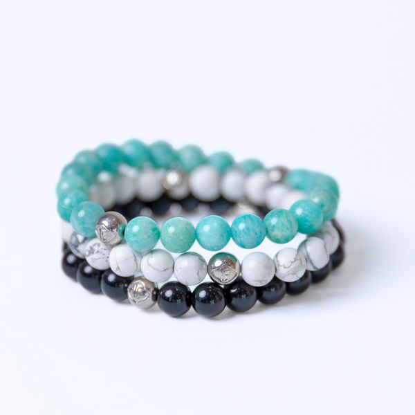 Howlite Black Obsidian & Amazonite Silver Serenity · Stability · Protection