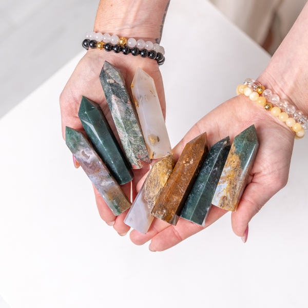 Moss Agate Crystal Tower