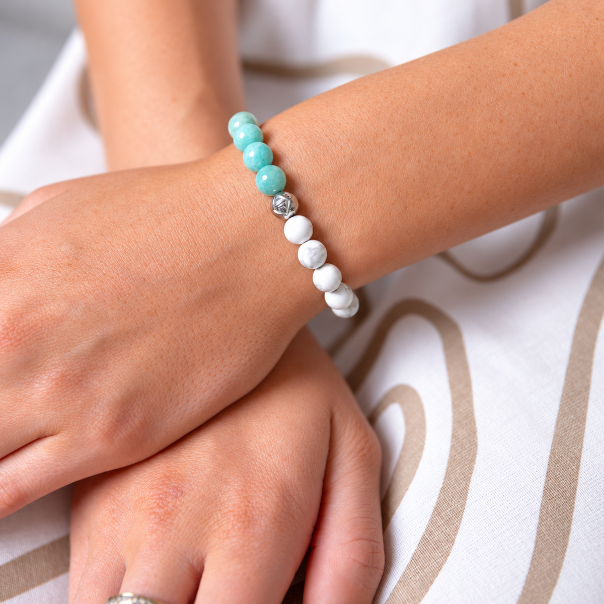 Amazonite & Howlite Crystal Energy Bracelet Soothing • Balance • Emotional Flow
