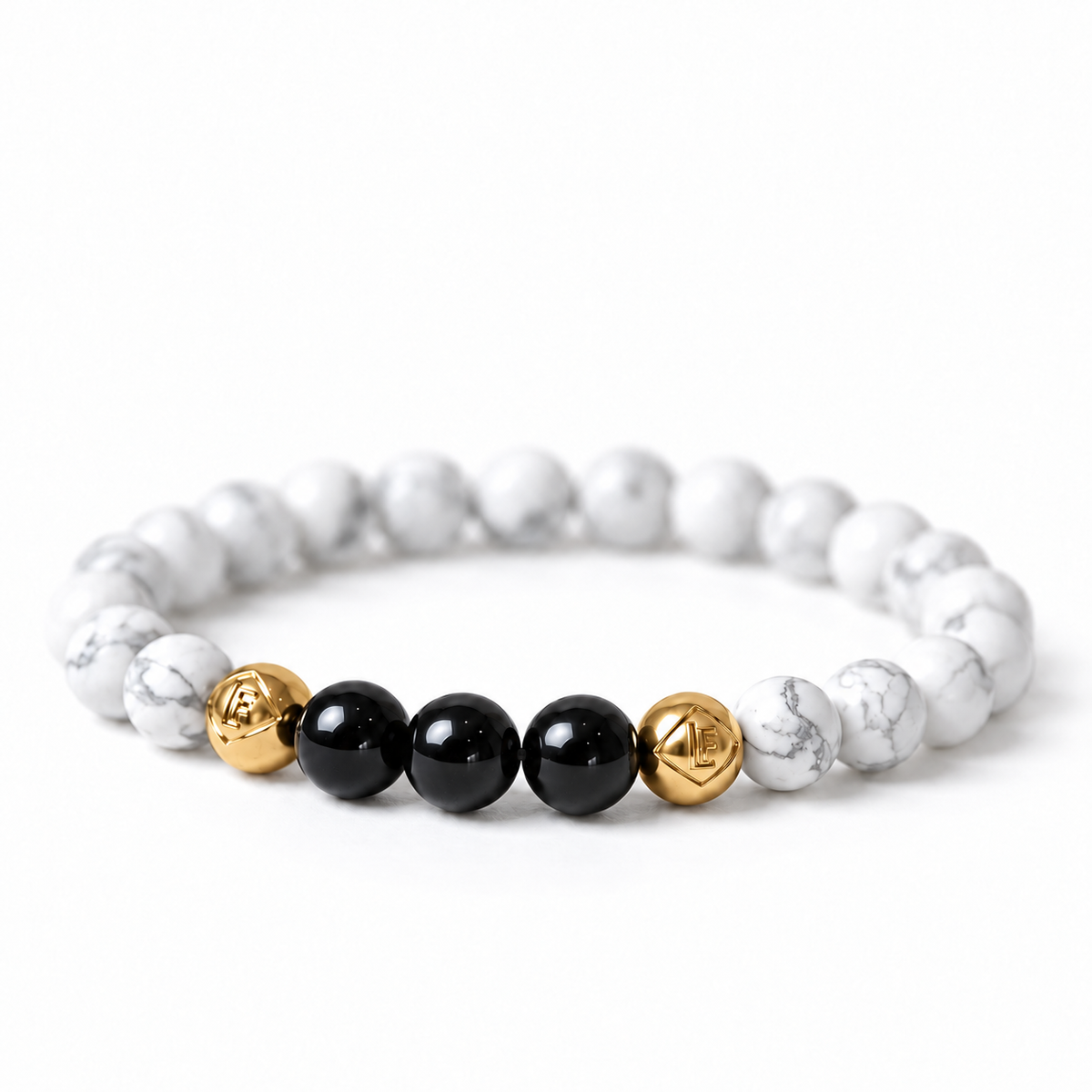 Howlite Obsidian Energy Crystal Bracelet Calm • Protection • Balance