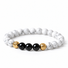 Howlite Obsidian Energy Crystal Bracelet Calm • Protection • Balance