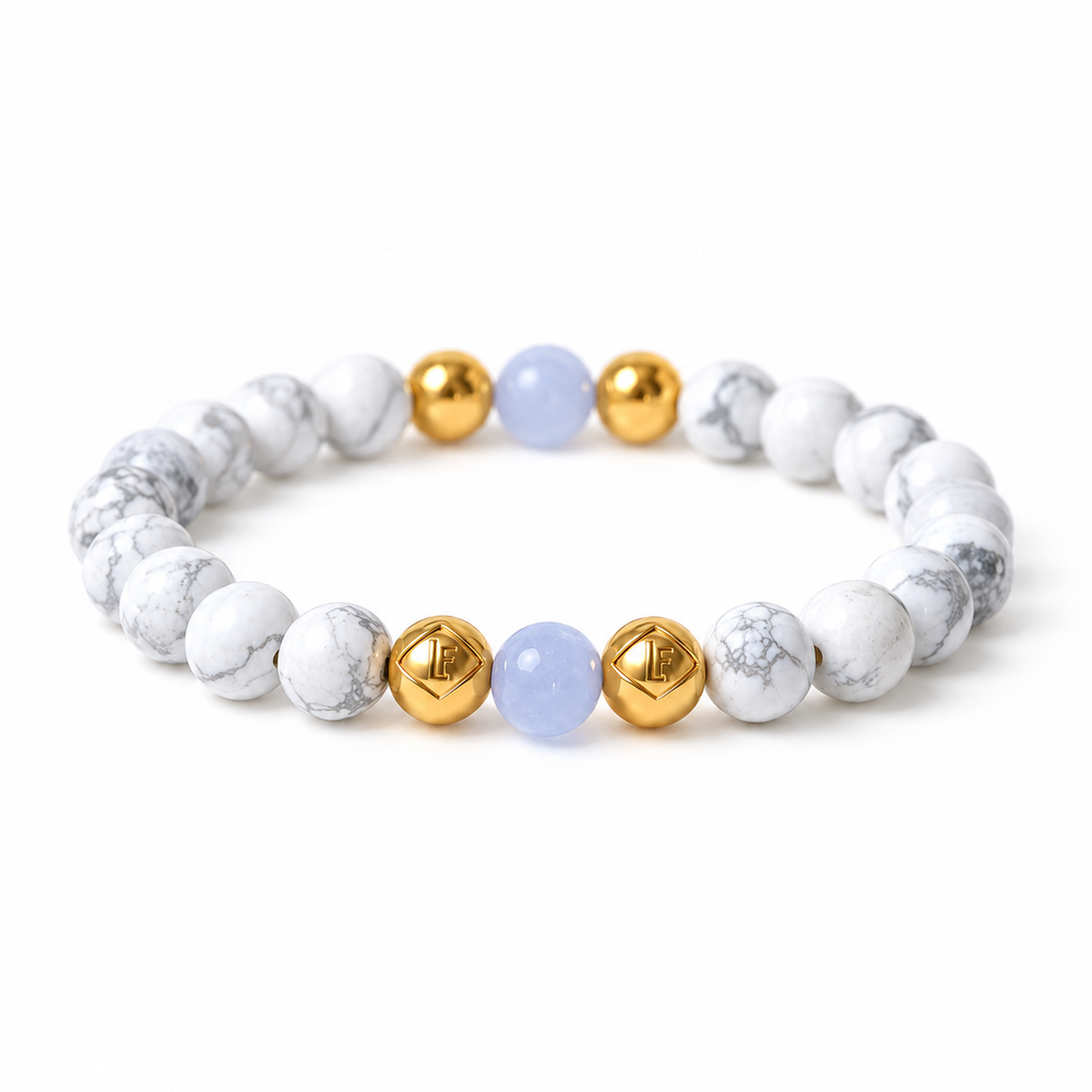 Howlite & Blue Lace Agate Energy Crystal Bracelet Calm • Communication • Peace