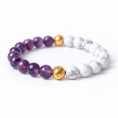Amethyst & Howlite Crystal Energy Bracelet Calm • Intuition • Peace