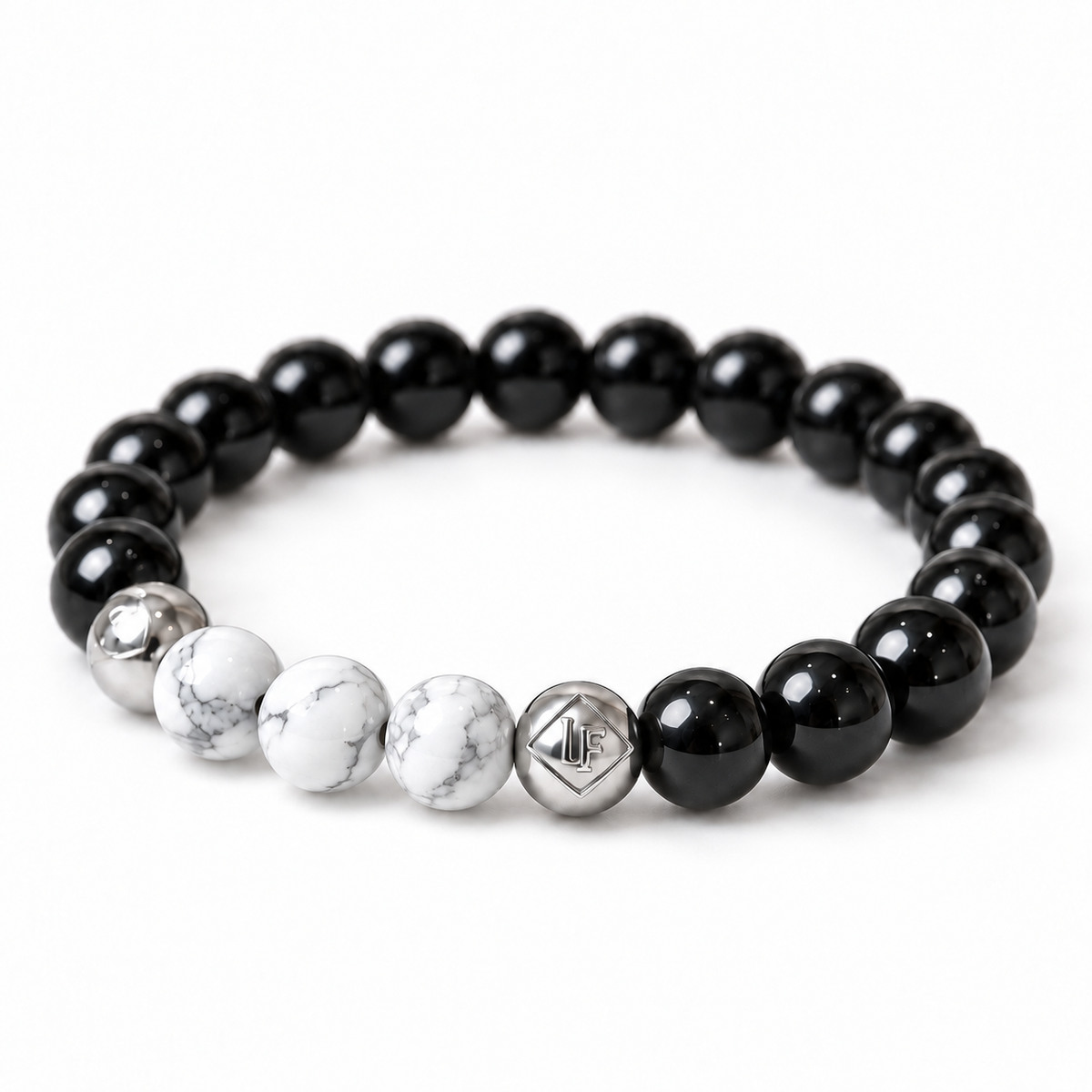 Obsidian Howlite Energy Crystal Bracelet Protection • Calm • Grounding