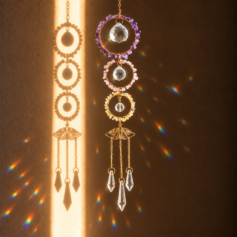 Solace Crystal Suncatcher Amethyst Rose Quartz Citrine  · Peace · Love · Joy