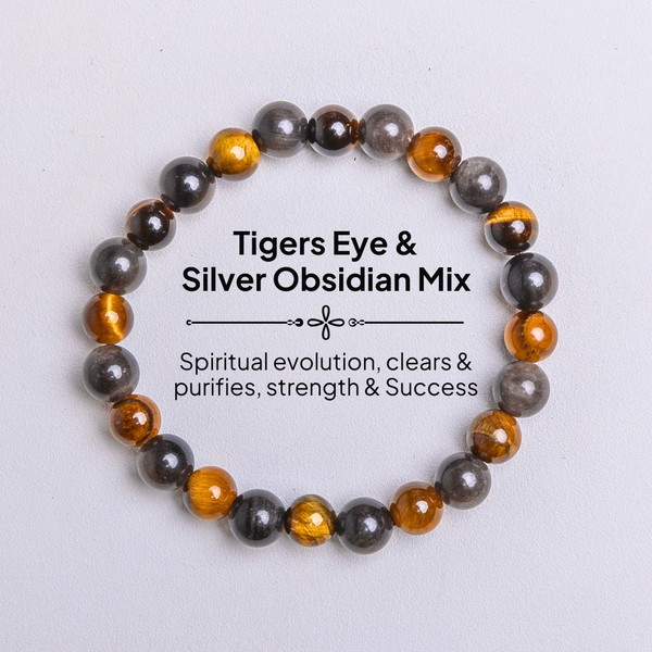 Bodhi Protection, Motivation & Focus Silver Obsidian & Tigers Eye Crystal Bracelet