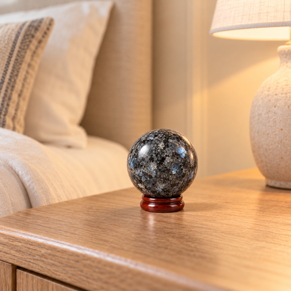 Larvikite Crystal Sphere Protection • Grounding • Strength