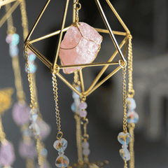 Rose Quartz crystal in the metal cage of the Cleopatra's jewels suncatcher