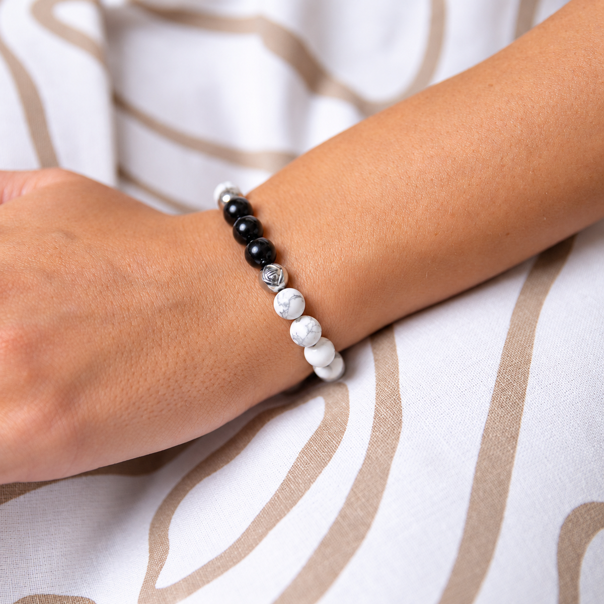 Howlite Obsidian Energy Crystal Bracelet Calm • Protection • Balance