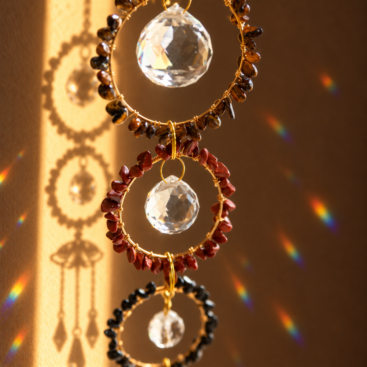 Solace Crystal Suncatcher Tiger Eye Red Jasper Obsidian · Ground · Protect · Empower